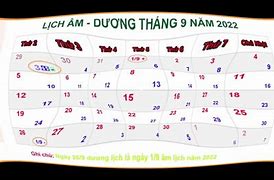 Lịch Âm Dương Tháng 9 Năm 2022